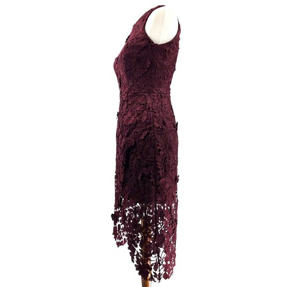 Betsy & Adam Burgundy Floral Lace Midi Dress Size 4 Sleeveless Fitted Design 1 - Picture 2 of 8